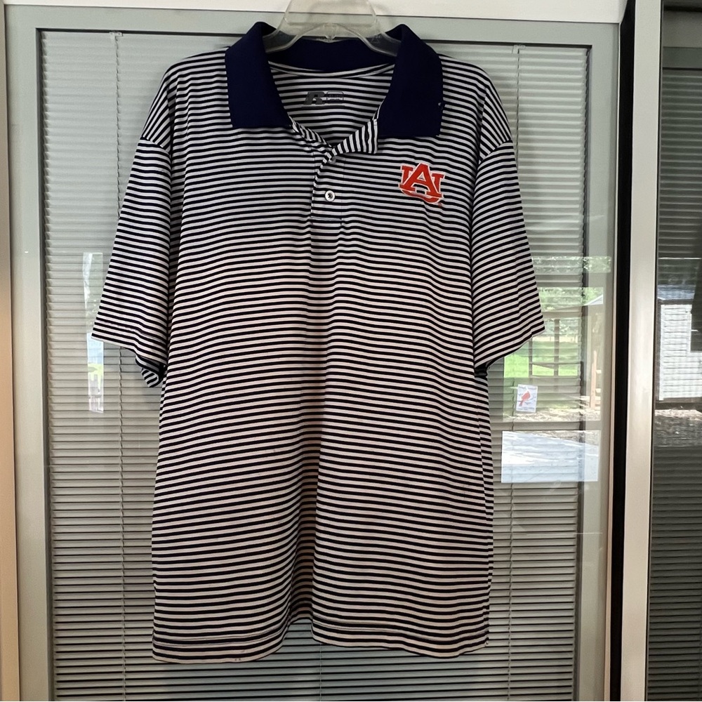 Auburn Tigers Russell Athletic Blue and White Polo Shirt Classic Stripes